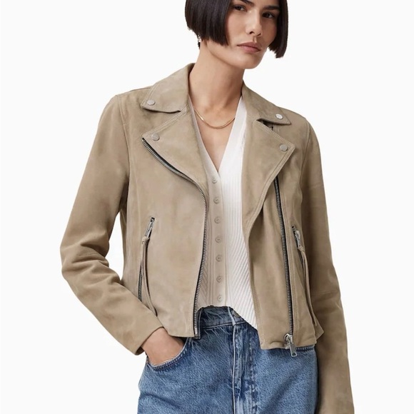 AllSaints Blush Pink 100% Goat Leather Suede Dalby
Biker Jacket Sz 8 (M) - Picture 13 of 16